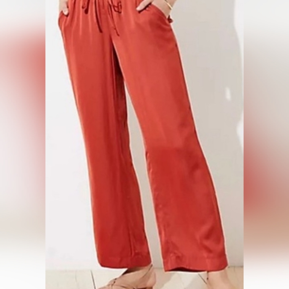 Loft Drawstring Satin Pants in Burnt Orange. NWT. Size Large
